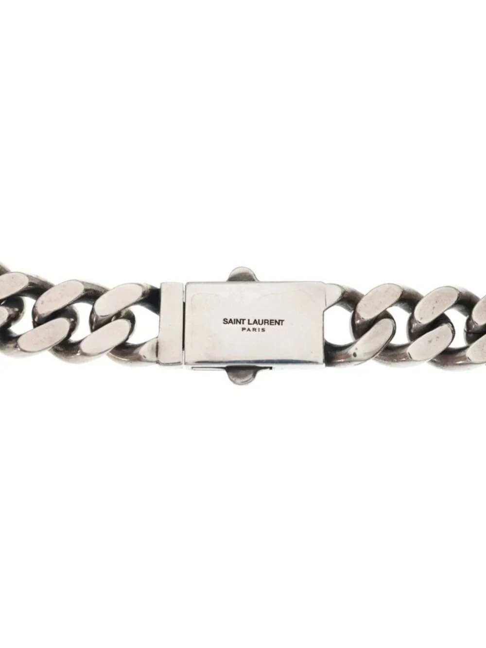 Saint Laurent Paris Metal Curb Chain Necklace Curve Choker Silver